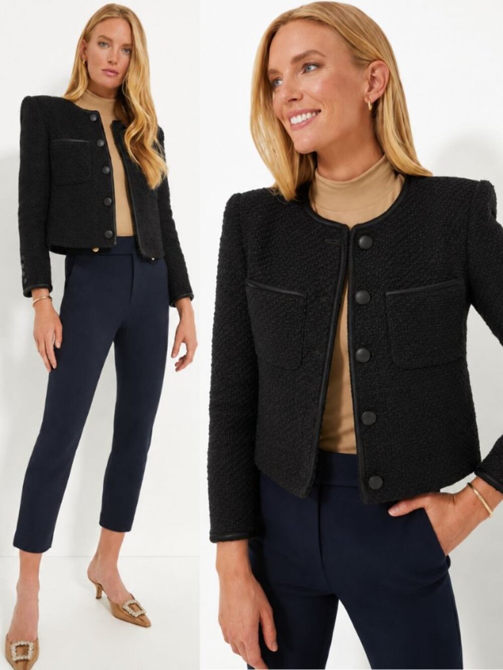 Veronica Beard Lars Jacket Black Tweed Metallic Cotton Blend Size 00